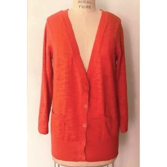 FOREVER 21 ORANGE COTTON SLUB KNIT 3/4 SLEEVE CARDIGAN SWEATER L - Picture 1 of 11